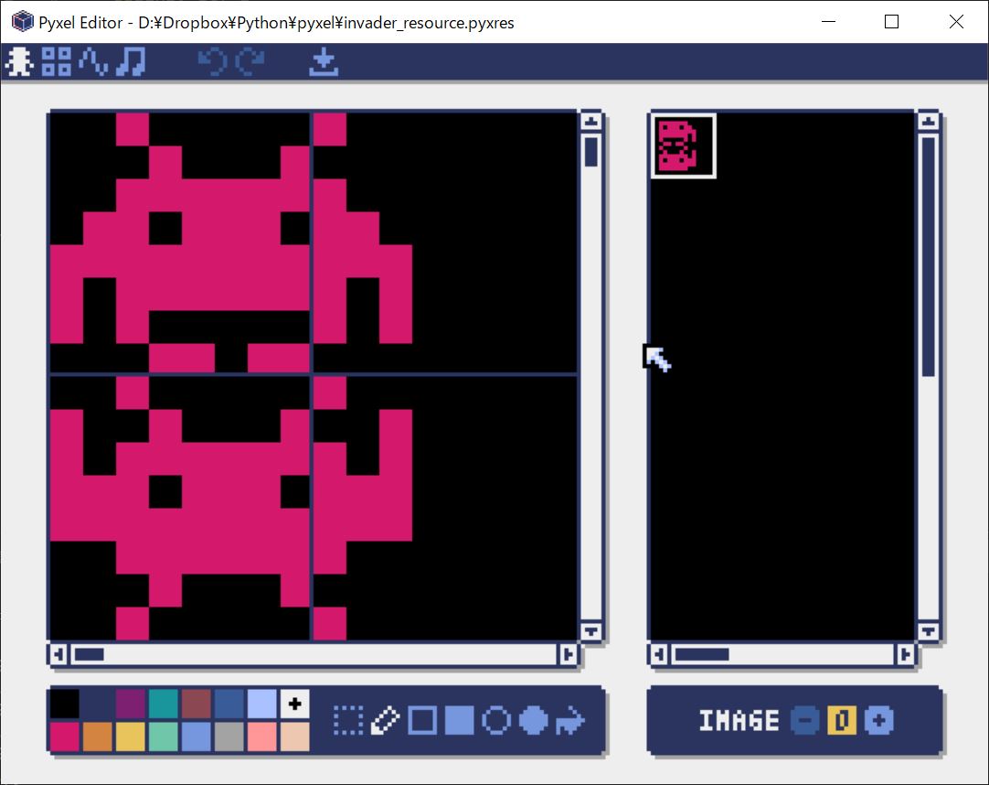 10行でpythonとpyxelでインベーダーを動かす 電脳産物